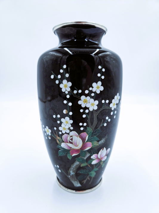 Vintage Sato Cloisonne Japanese Vase Florals