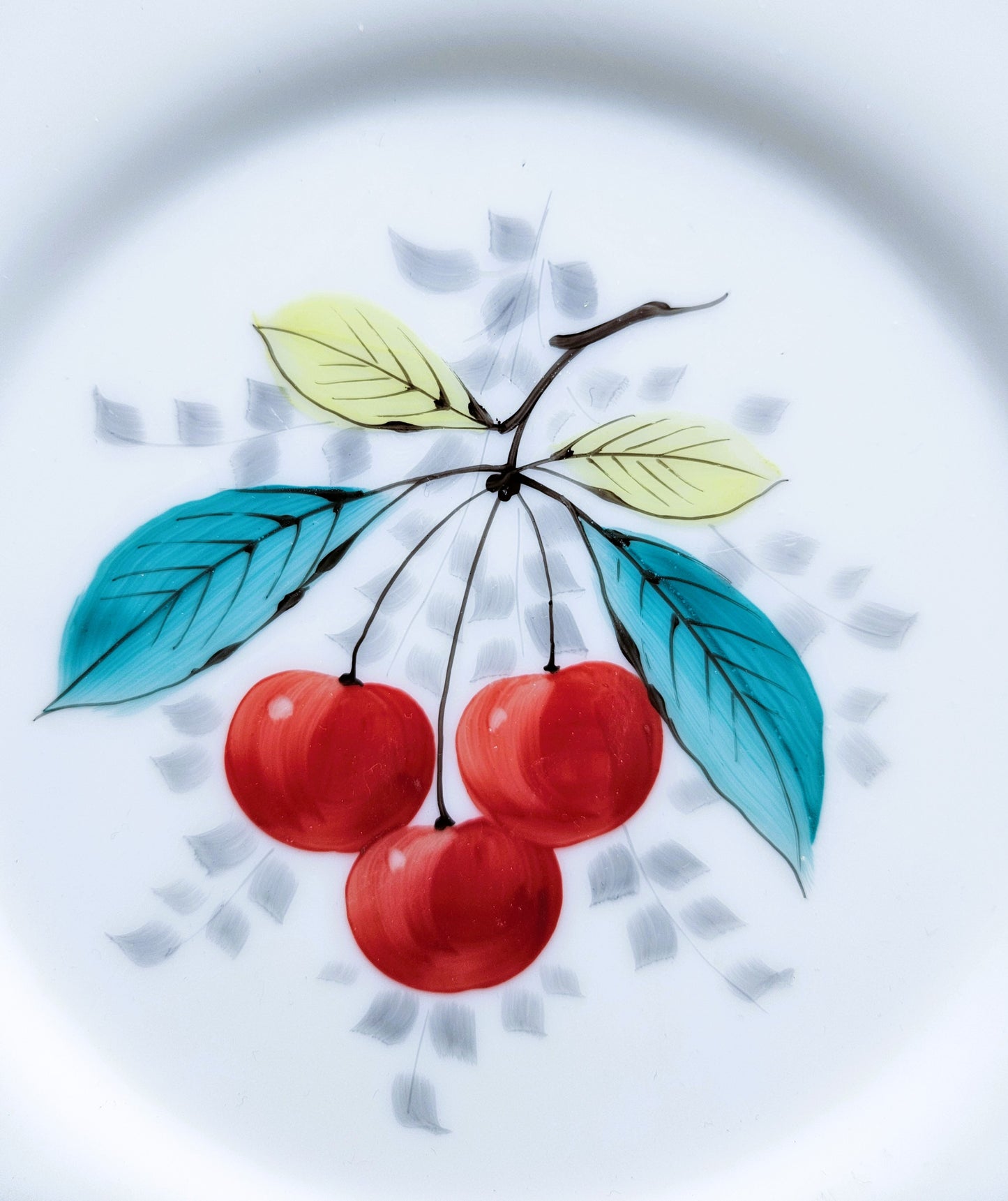 Vintage Hand-Painted Milk Glass Serving Plate Cherries