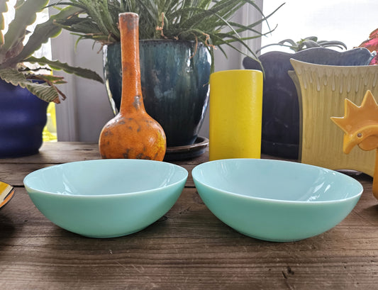 Vintage Light Blue Glass Bowls Set of Two