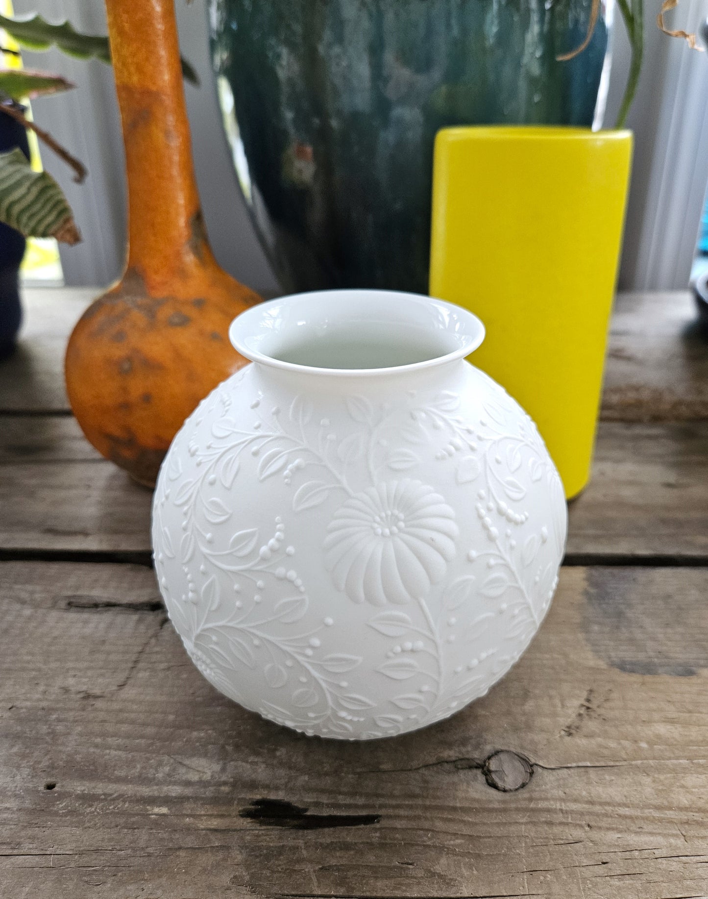 Vintage Kaiser West Germany White Bisque Florals Vase