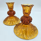 Vintage Fenton Amber Glass Candlestick Holders 2 Button And Daisy