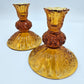 Vintage Fenton Amber Glass Candlestick Holders 2 Button And Daisy