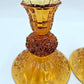 Vintage Fenton Amber Glass Candlestick Holders 2 Button And Daisy