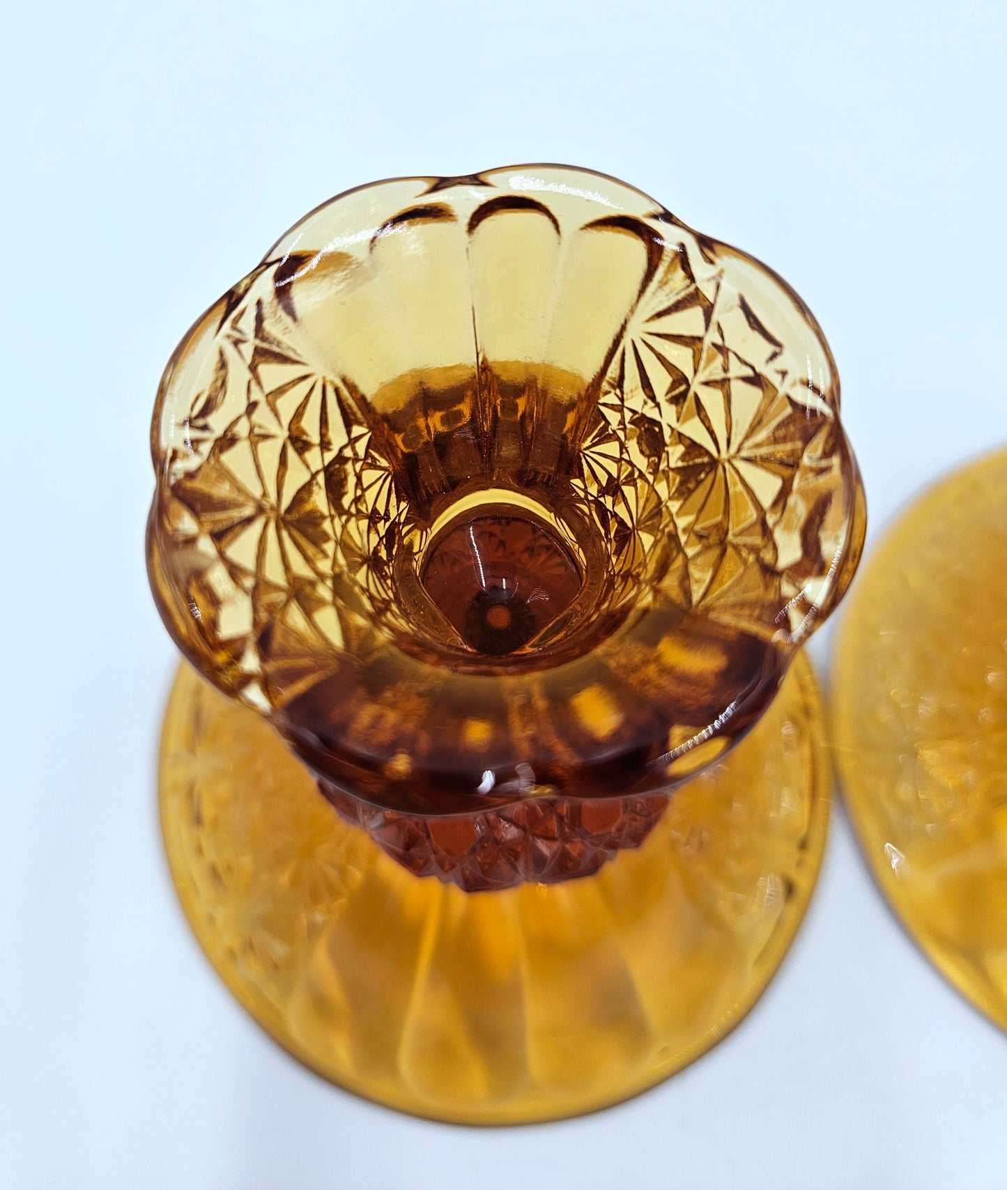 Vintage Fenton Amber Glass Candlestick Holders 2 Button And Daisy