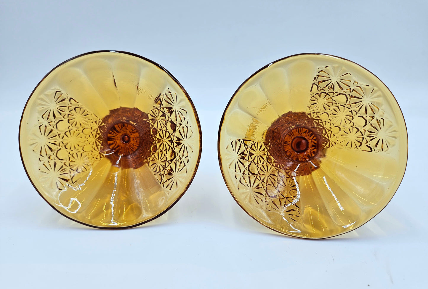 Vintage Fenton Amber Glass Candlestick Holders 2 Button And Daisy