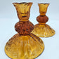 Vintage Fenton Amber Glass Candlestick Holders 2 Button And Daisy