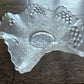 Antique Fenton Glass White Leaf Chain Candy Bowl Ruffled