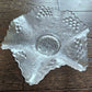 Antique Fenton Glass White Leaf Chain Candy Bowl Ruffled