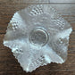 Antique Fenton Glass White Leaf Chain Candy Bowl Ruffled