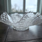 Antique Fenton Glass White Leaf Chain Candy Bowl Ruffled