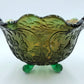 Vintage / Antique Green Carnival Glass Footed Bowl Vine And Leaf Design