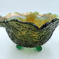 Vintage / Antique Green Carnival Glass Footed Bowl Vine And Leaf Design