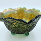 Vintage / Antique Green Carnival Glass Footed Bowl Vine And Leaf Design