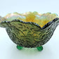 Vintage / Antique Green Carnival Glass Footed Bowl Vine And Leaf Design