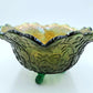 Vintage / Antique Green Carnival Glass Footed Bowl Vine And Leaf Design