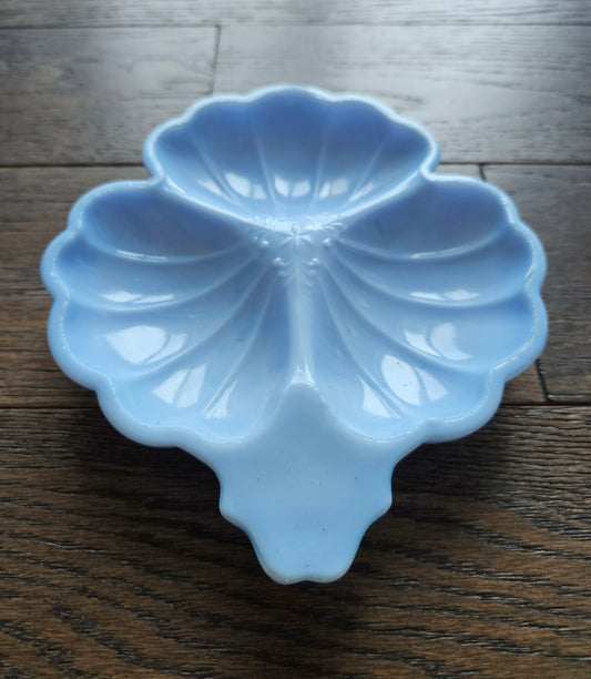 Vintage Blue Milk Glass Floral Trinket Bowl Candy Nut Dish Delphite