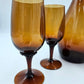 Mid Century Amber Glass Decanter Botter And Wine Port Glasses Set 6 Pieces