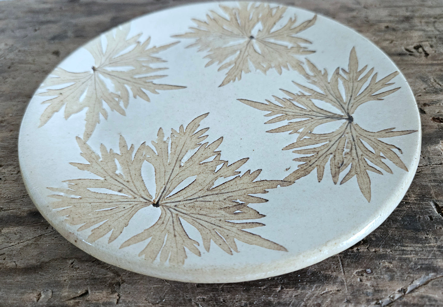 Vintage Kaleidoscope Studio Pottery Impressed Leaves Plate