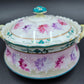 Vintage, Hand-Painted, Covered Bowl, Decorated With Spider Mums Porcelain Serving Dish