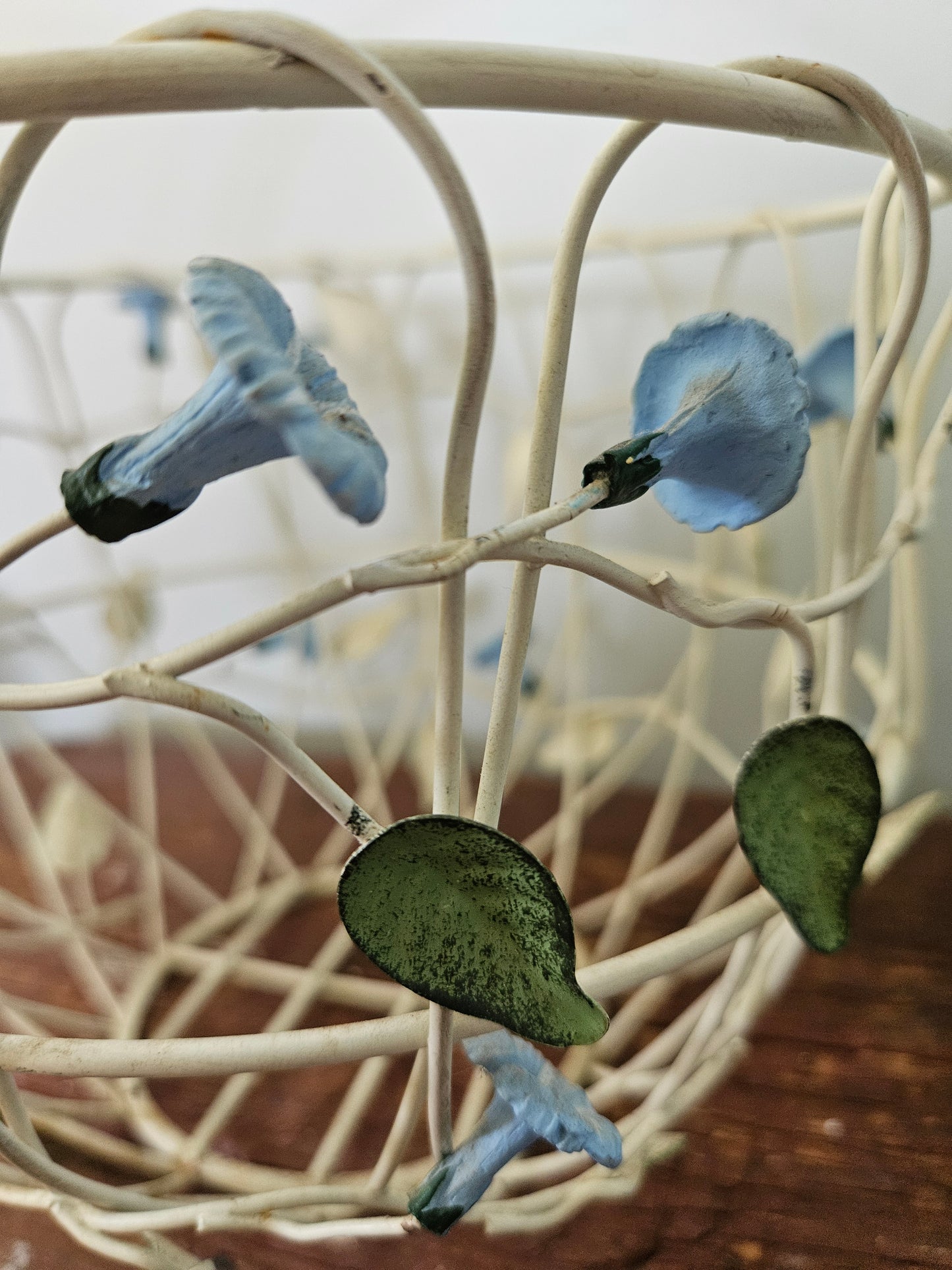 Vintage Wire Metal Basket With Bell Flowers And Handle