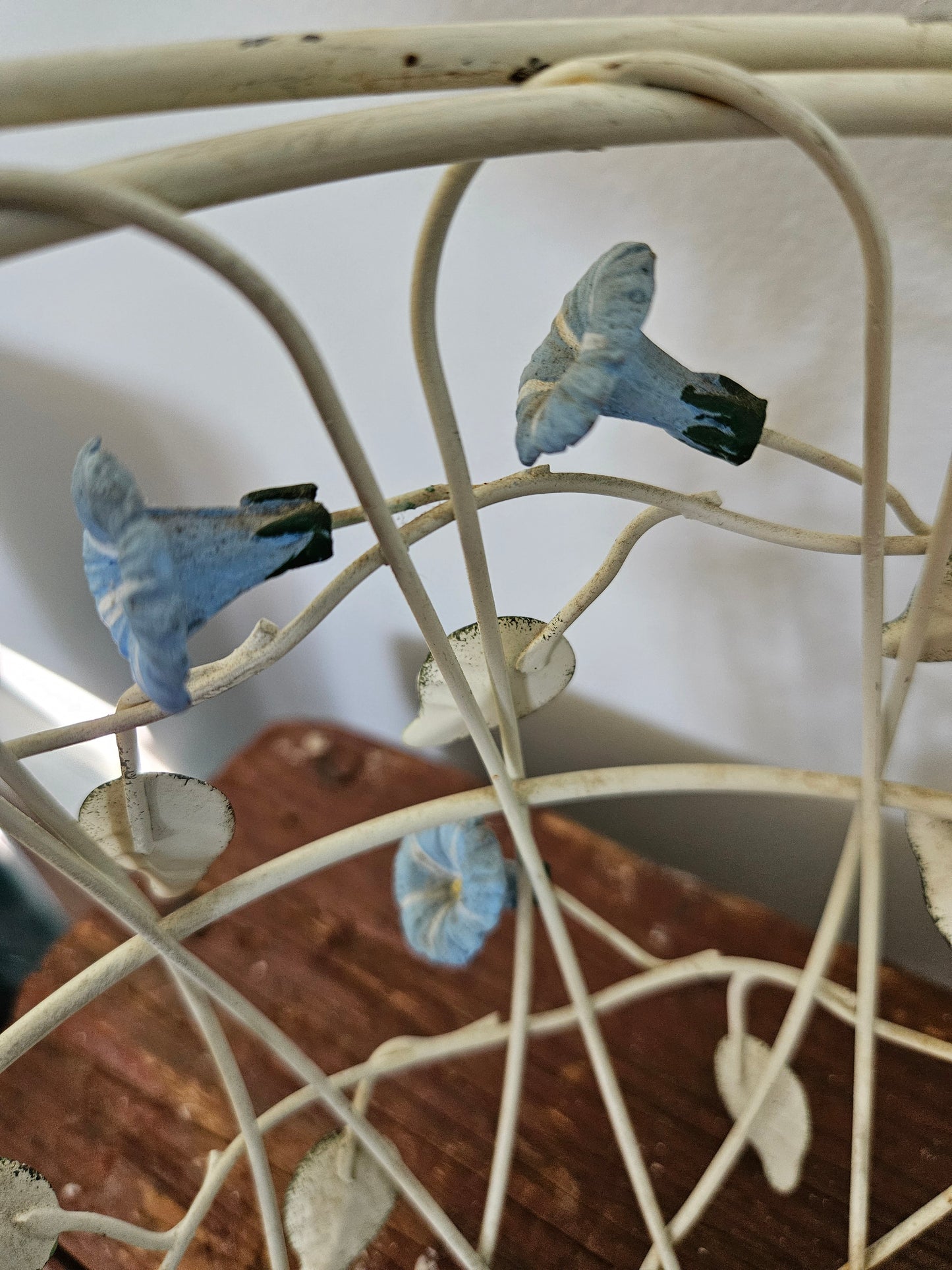 Vintage Wire Metal Basket With Bell Flowers And Handle