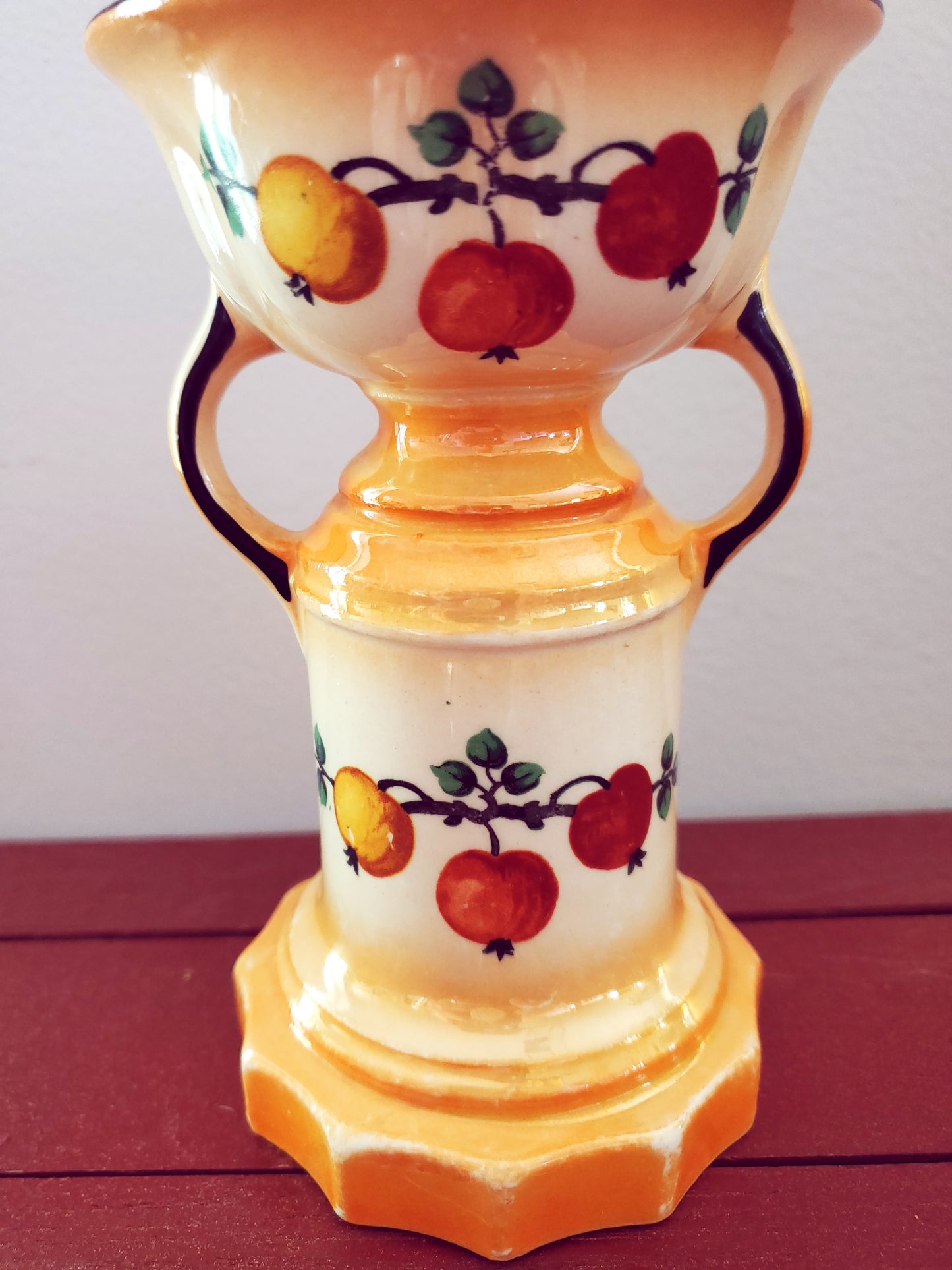 Vintage Czechoslovakia Lusterware Pottery Vase Two Handles Fruit Motif Art Deco