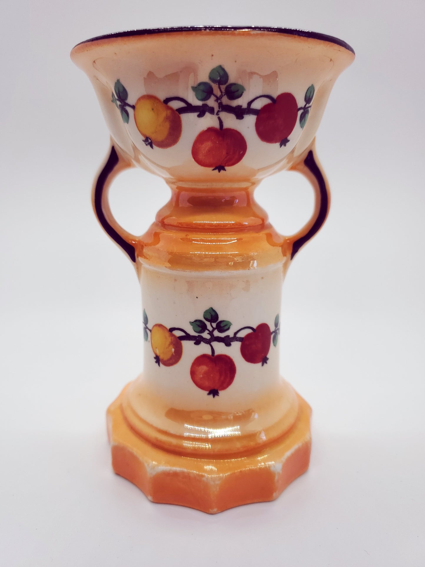 Vintage Czechoslovakia Lusterware Pottery Vase Two Handles Fruit Motif Art Deco