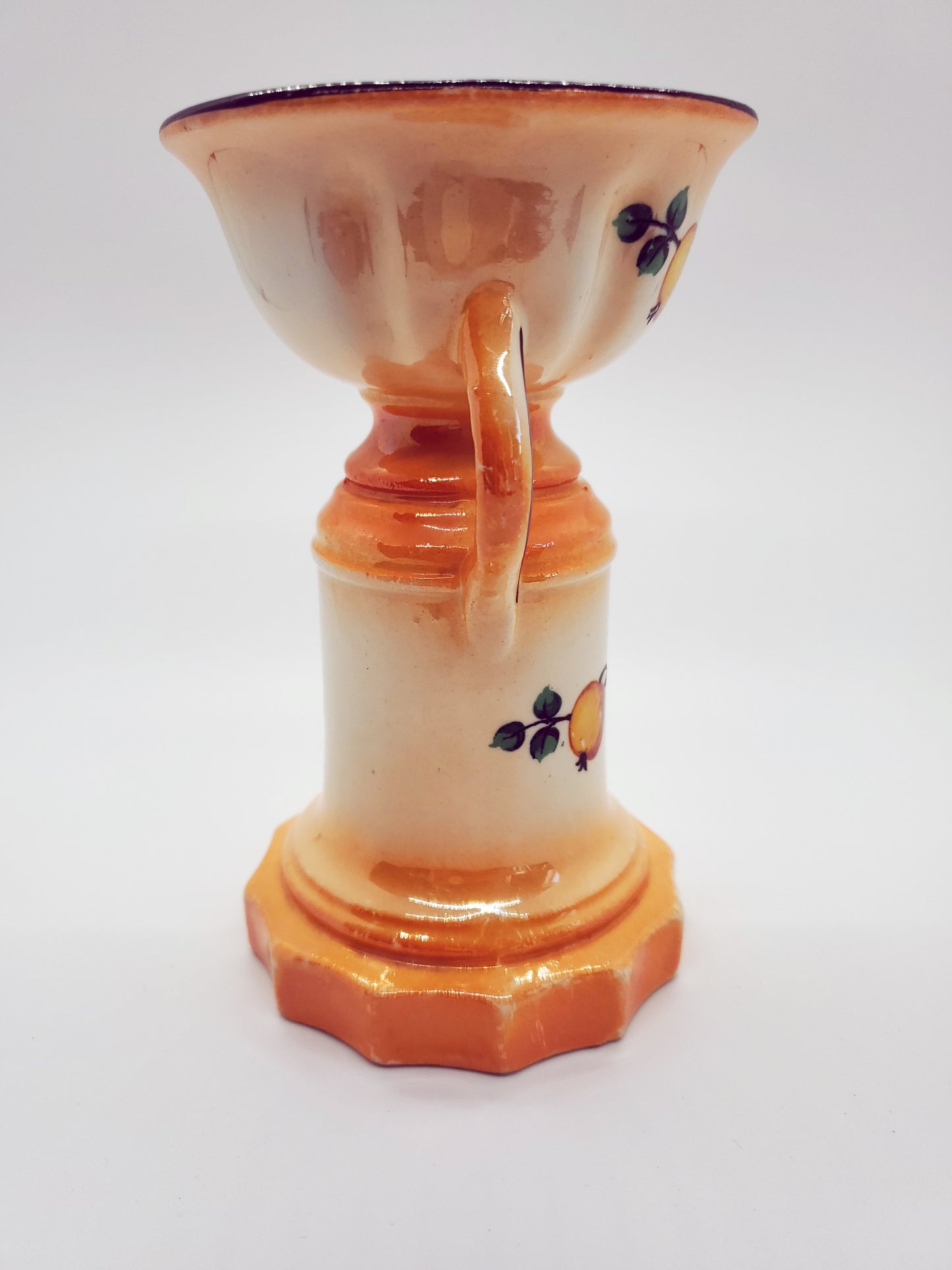 Vintage Czechoslovakia Lusterware Pottery Vase Two Handles Fruit Motif Art Deco