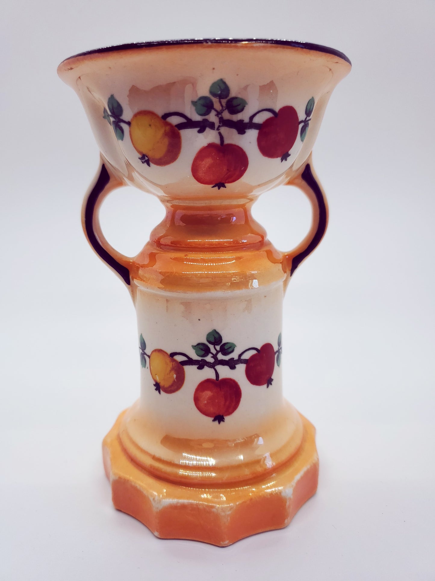 Vintage Czechoslovakia Lusterware Pottery Vase Two Handles Fruit Motif Art Deco