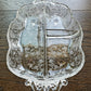 Vintage Elegant Glass Divided Tray With Etched Flowers And Handles