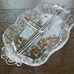 Vintage Elegant Glass Divided Tray With Etched Flowers And Handles