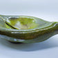 Hand-Made Raku Art Pottery Bowl With Horse Hair And Green Lava Glaze Folded Leaf-Like Design Signed