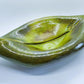 Hand-Made Raku Art Pottery Bowl With Horse Hair And Green Lava Glaze Folded Leaf-Like Design Signed