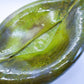 Hand-Made Raku Art Pottery Bowl With Horse Hair And Green Lava Glaze Folded Leaf-Like Design Signed