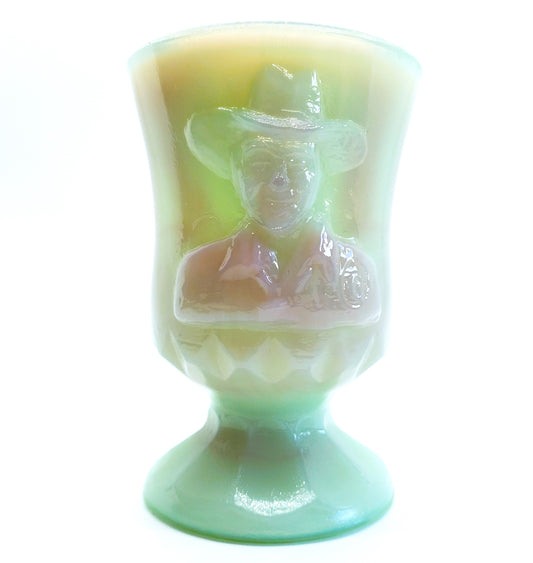 Boyd Glass Hopalong Cassidy Toothpick Holder Limited Edition With Maker's Mark Seafoam Green With Pink Hues