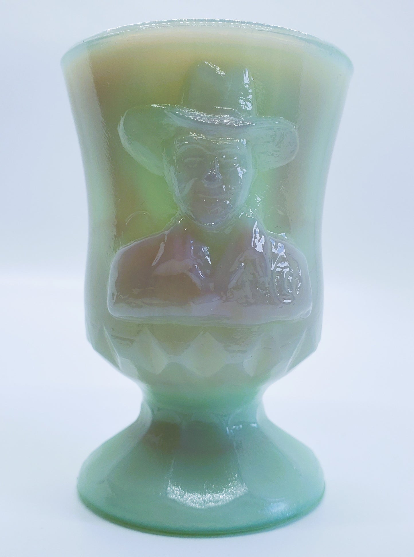 Boyd Glass Hopalong Cassidy Toothpick Holder Limited Edition With Maker's Mark Seafoam Green With Pink Hues