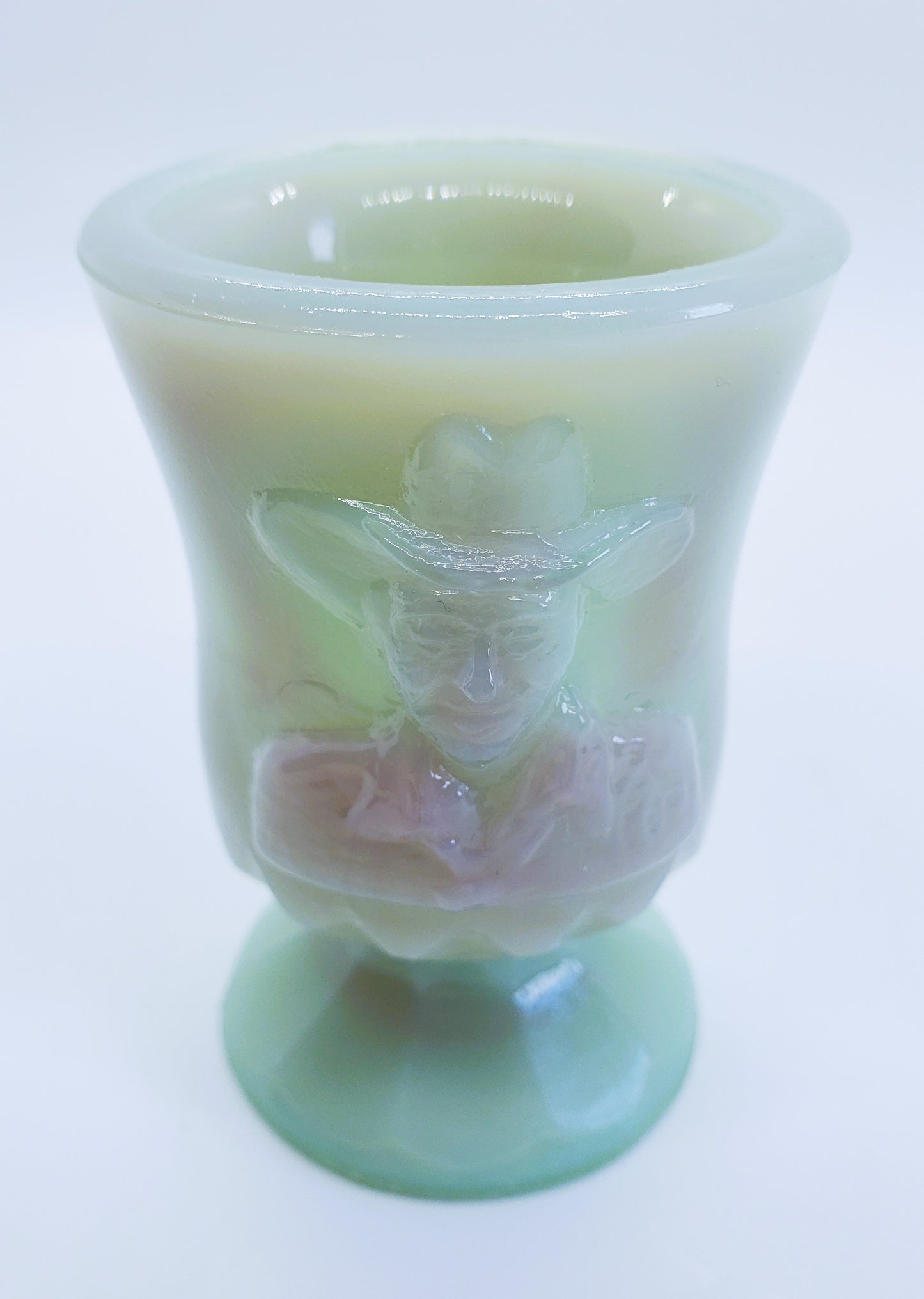 Boyd Glass Hopalong Cassidy Toothpick Holder Limited Edition With Maker's Mark Seafoam Green With Pink Hues