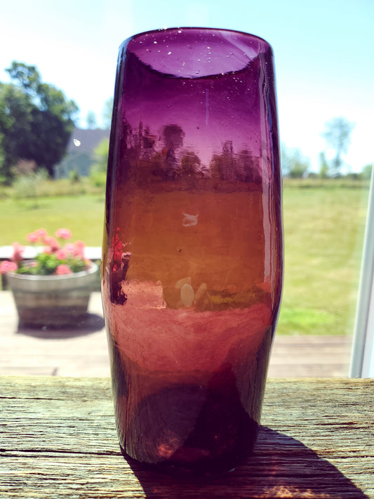 Blown Hand-Made Art Glass Vase In Purple Amethyst