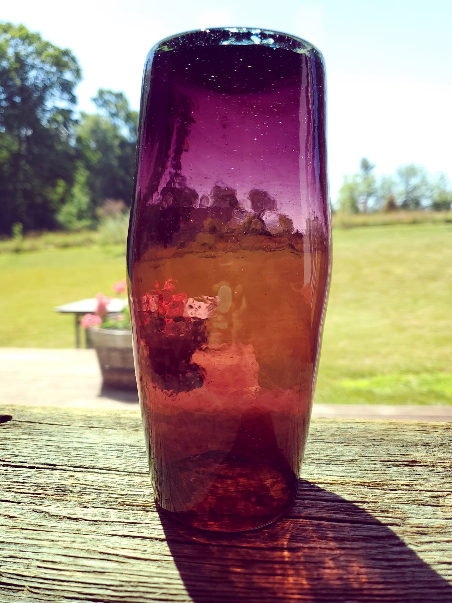 Blown Hand-Made Art Glass Vase In Purple Amethyst