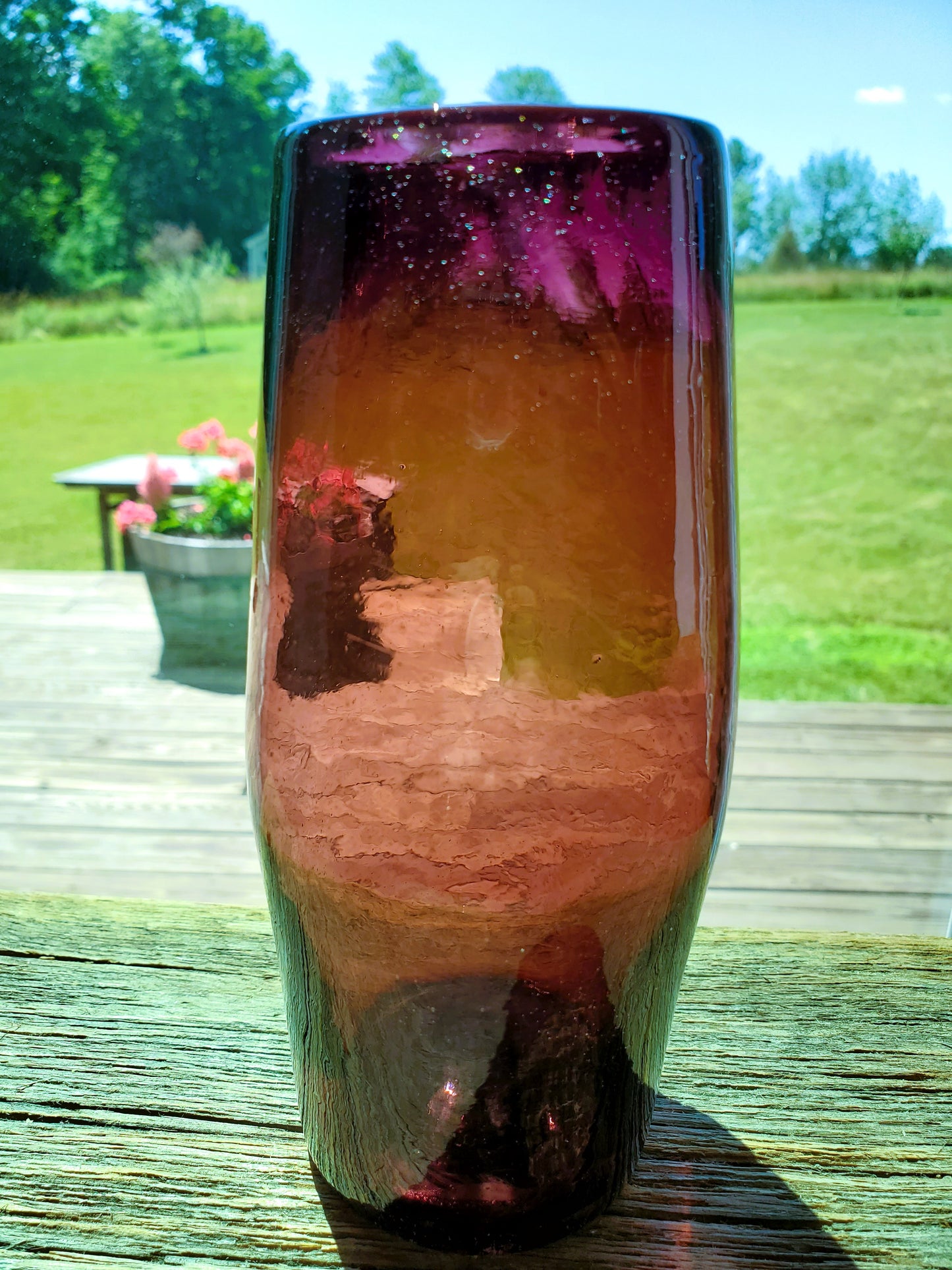 Blown Hand-Made Art Glass Vase In Purple Amethyst