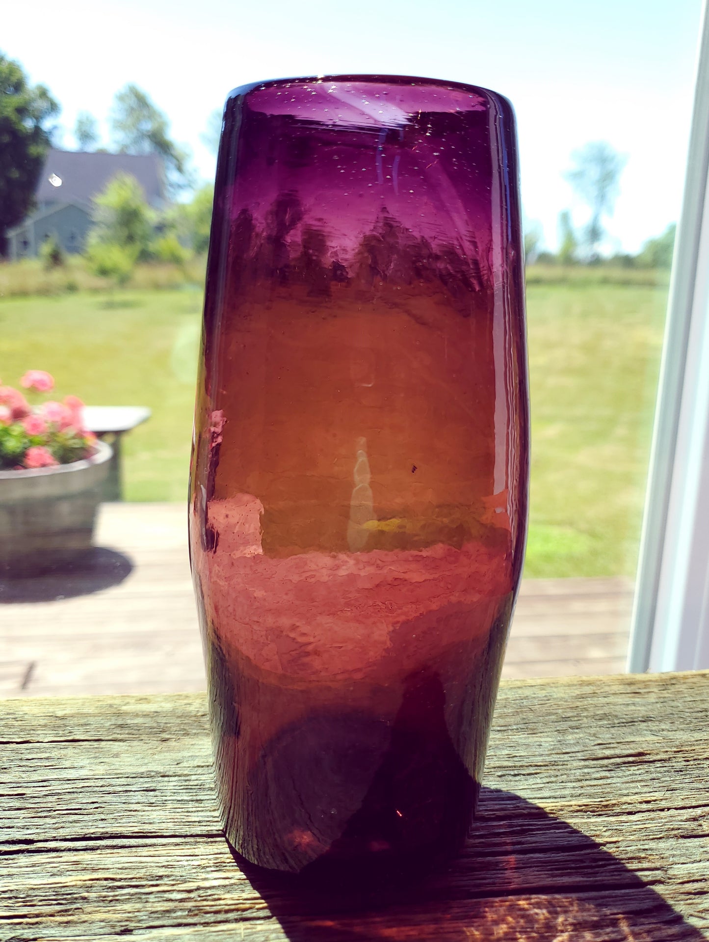 Blown Hand-Made Art Glass Vase In Purple Amethyst