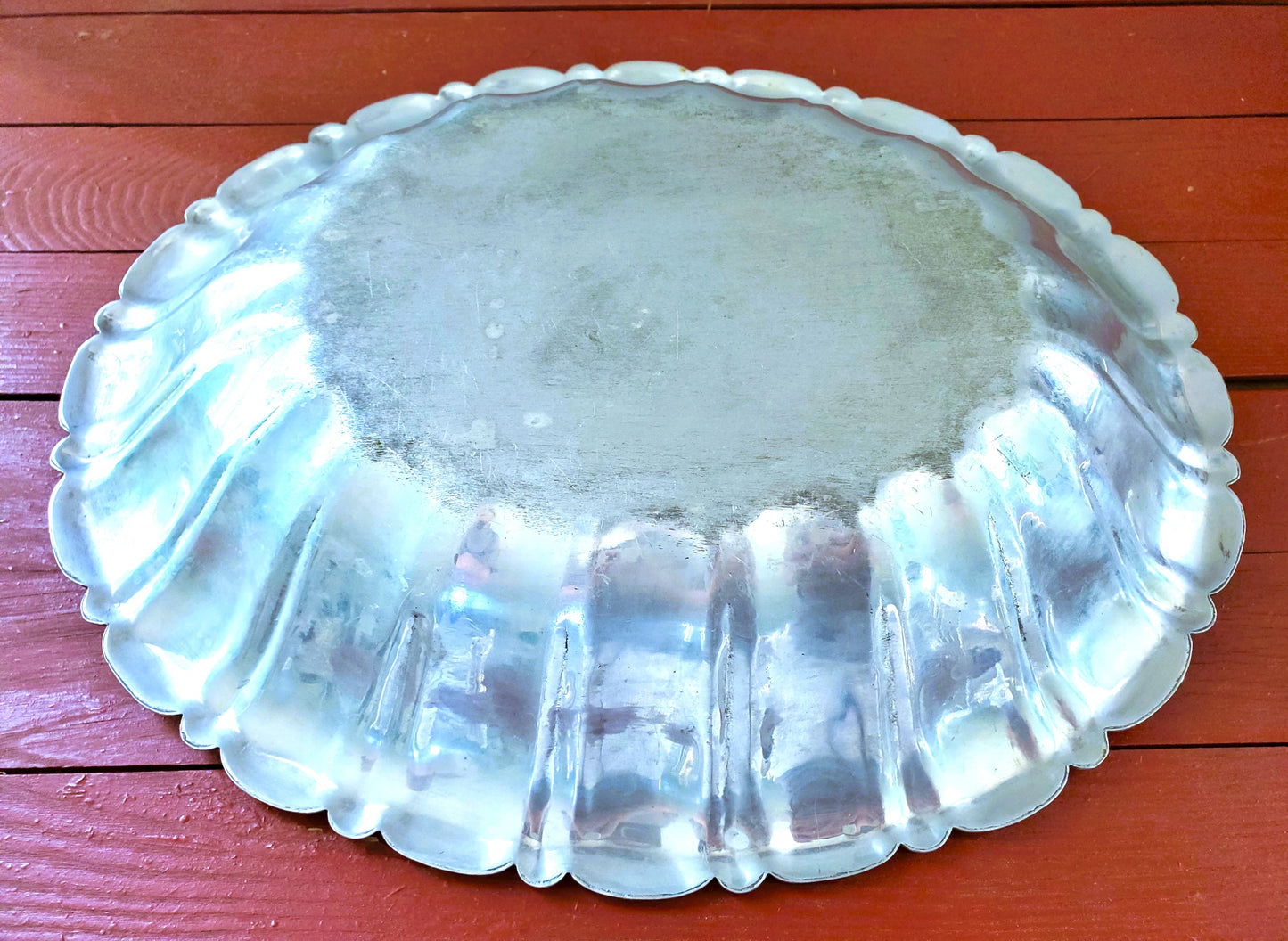 Mid-Century Floral Design Aluminum Bowl Scalloped Sides Vintage Serving Tableware Farmhouse Decor