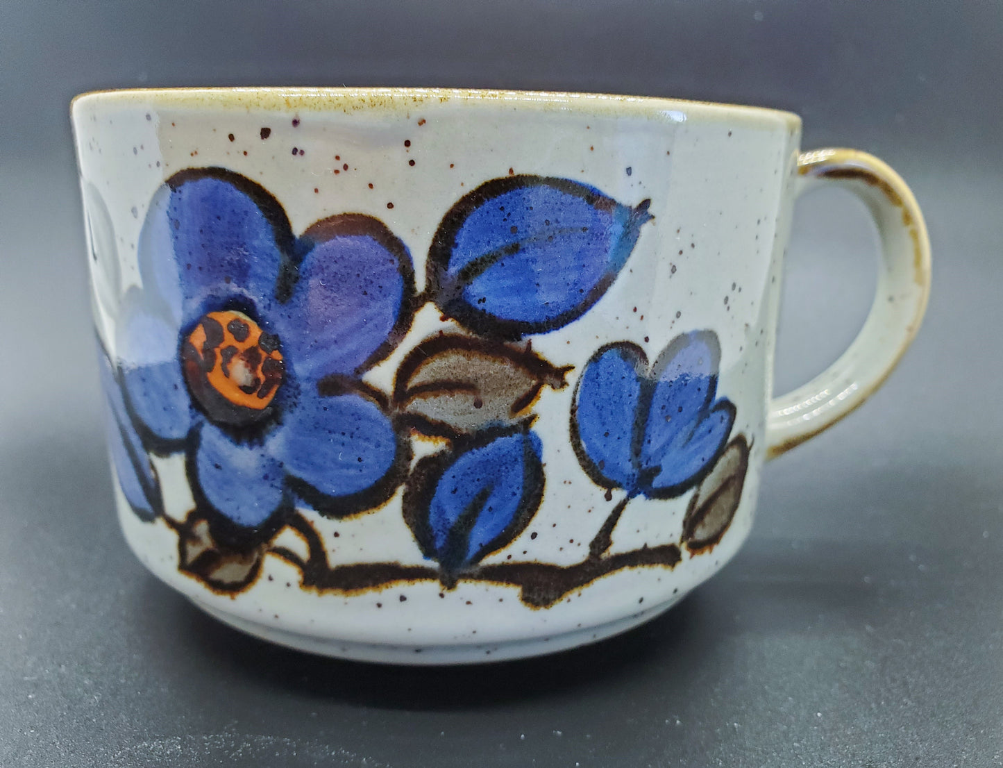 Mid Century Otagiri Japan Stoneware Soup Cappuccino Mug Oversized With Blue Flowers