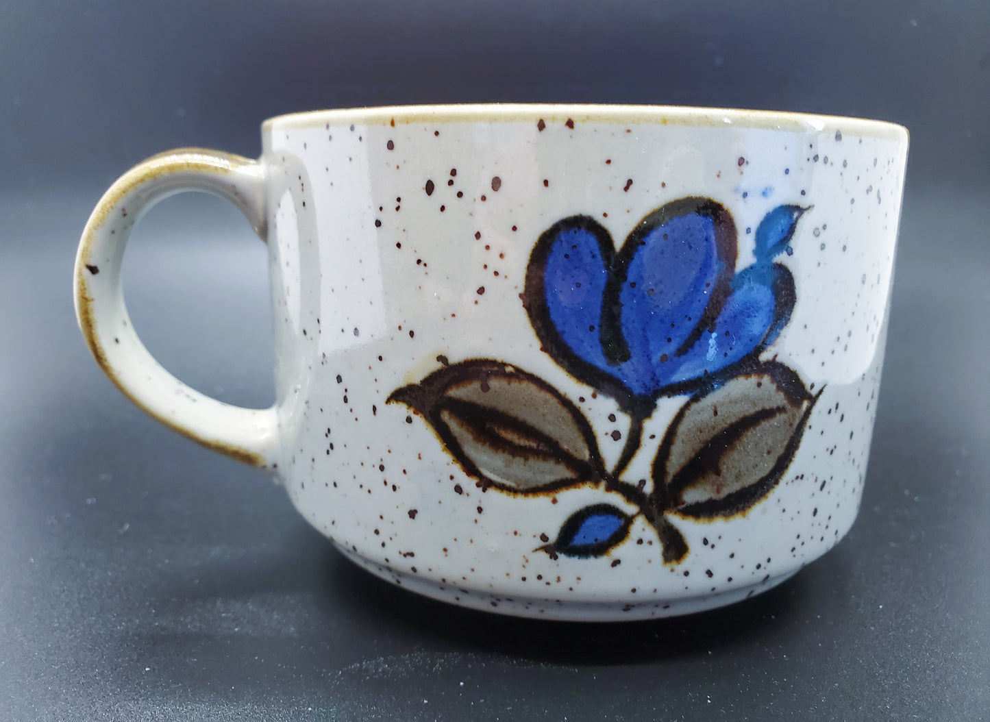 Mid Century Otagiri Japan Stoneware Soup Cappuccino Mug Oversized With Blue Flowers