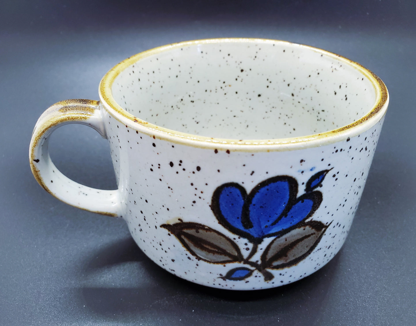 Mid Century Otagiri Japan Stoneware Soup Cappuccino Mug Oversized With Blue Flowers