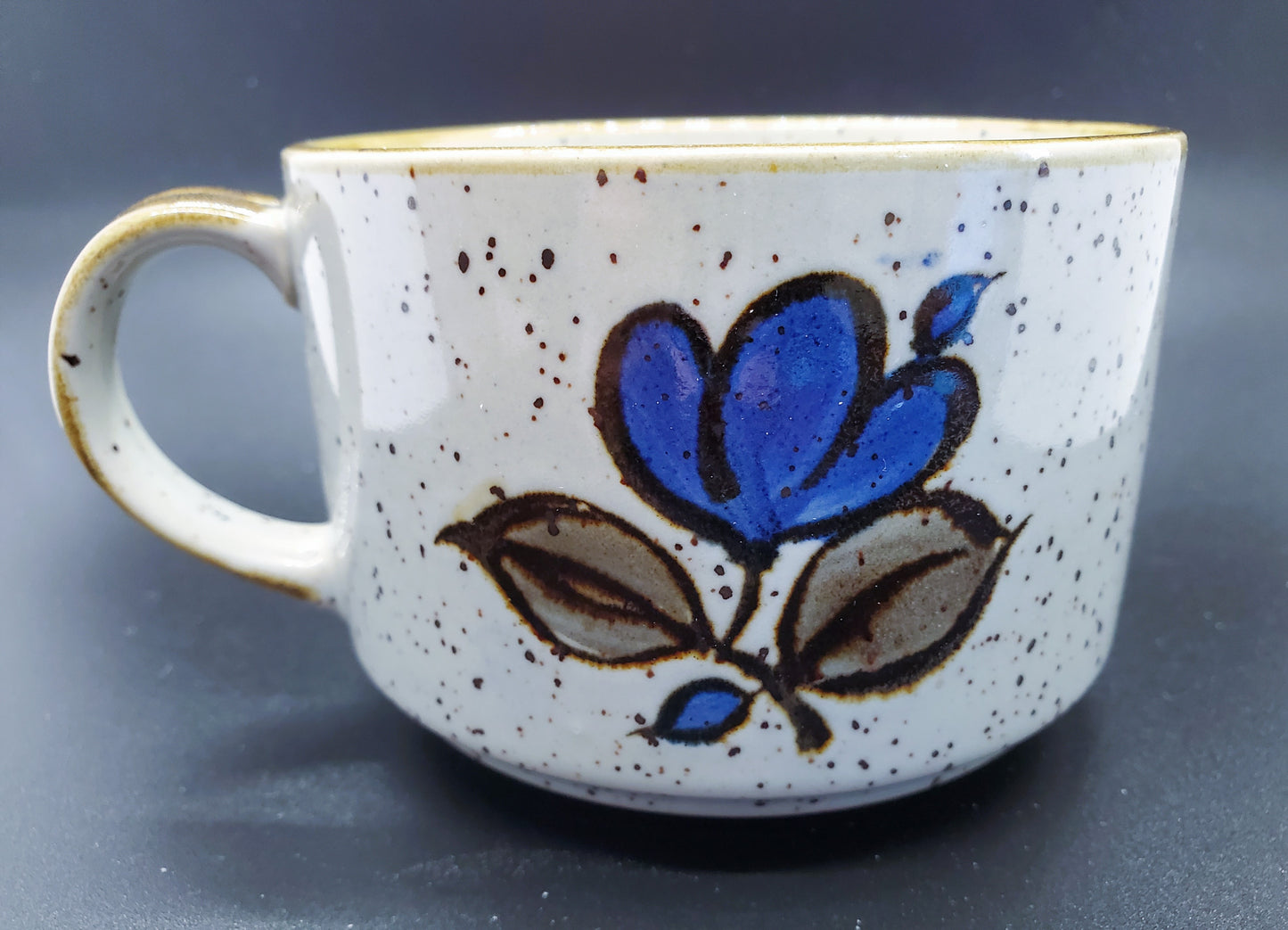 Mid Century Otagiri Japan Stoneware Soup Cappuccino Mug Oversized With Blue Flowers