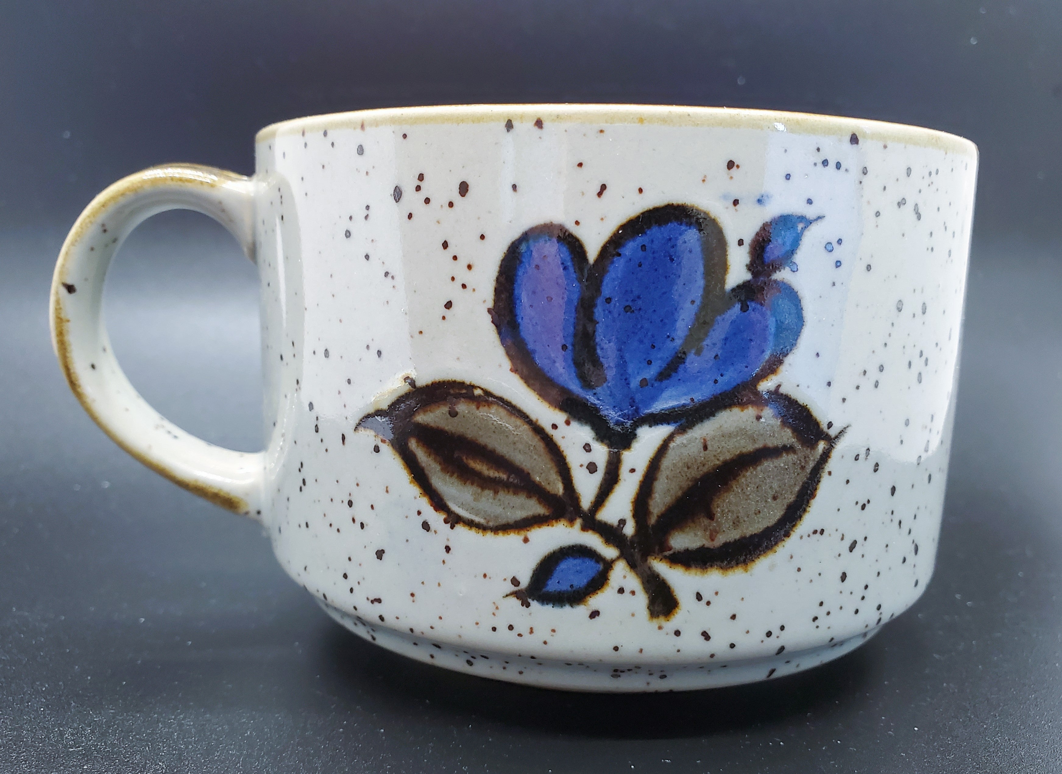 9 Rare Otagiri Japan Vtg Coffee good Tea Mug Cup Stoneware Blue Floral Speckled MCM