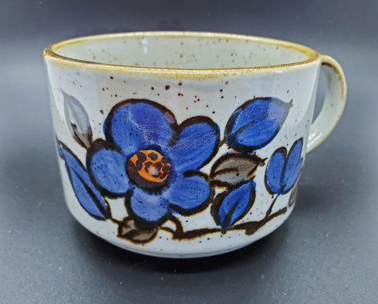 Mid Century Otagiri Japan Stoneware Soup Cappuccino Mug Oversized With Blue Flowers