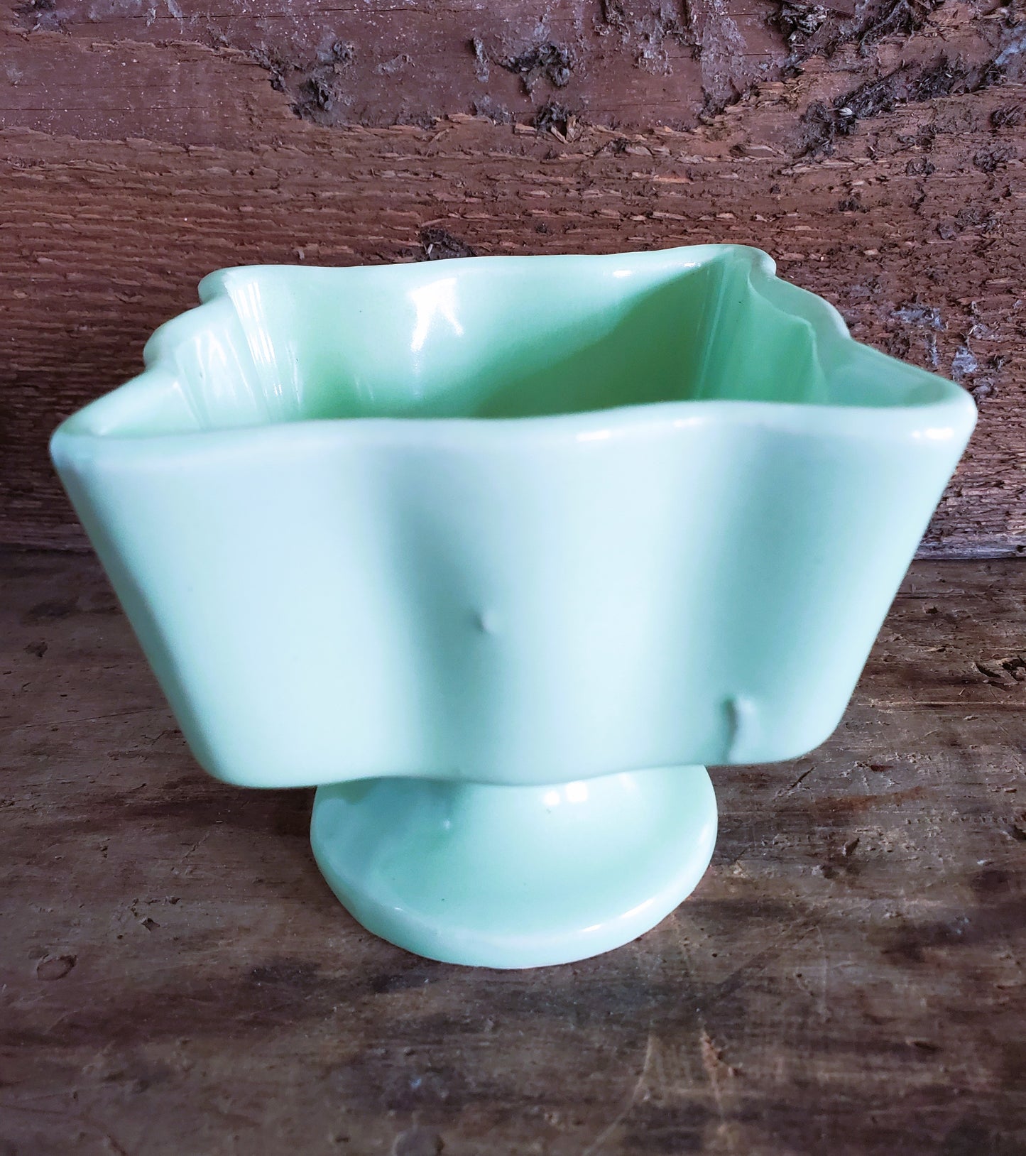 Vintage Hull Light Green Pottery Planter Jardiniere Wavy Pedestal