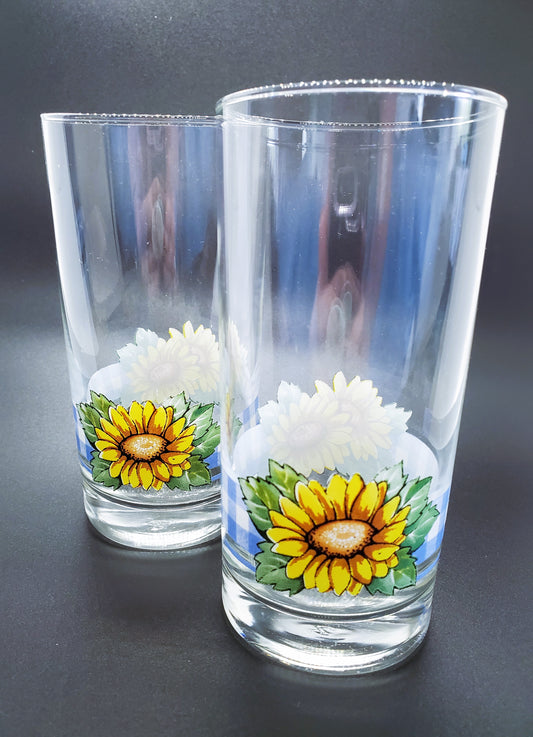 Vintage Libbey Glass Sunflower Tumblers Set of Two Fall Decoration